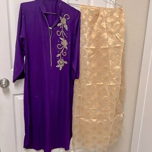 Vintage Pakistani Indian designer shalwar kameez handmade purple &  gold #482